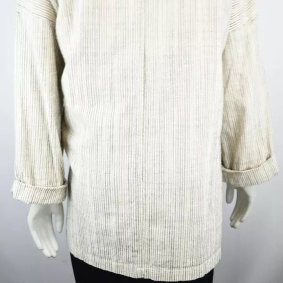 EILEEN FISHER Cotton Pinstriped Open Blazer Jacket L XL G TG Cream Black 12 14 - Picture 3 of 10